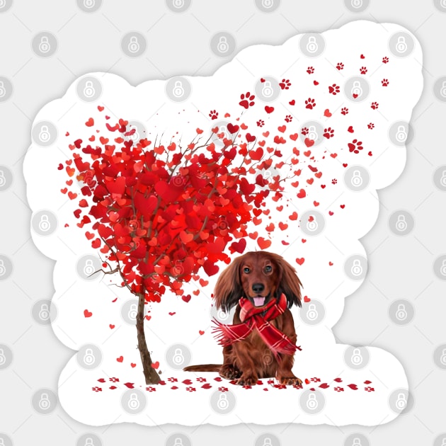 Valentine's Day Heart Tree Love Red Long Haired Dachshund Sticker by TATTOO project